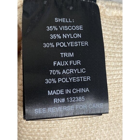 LT Love Token Womens Renee Faux Fur Plunging Neck Cream Knit Duster Vest Size XS - Picture 7 of 10